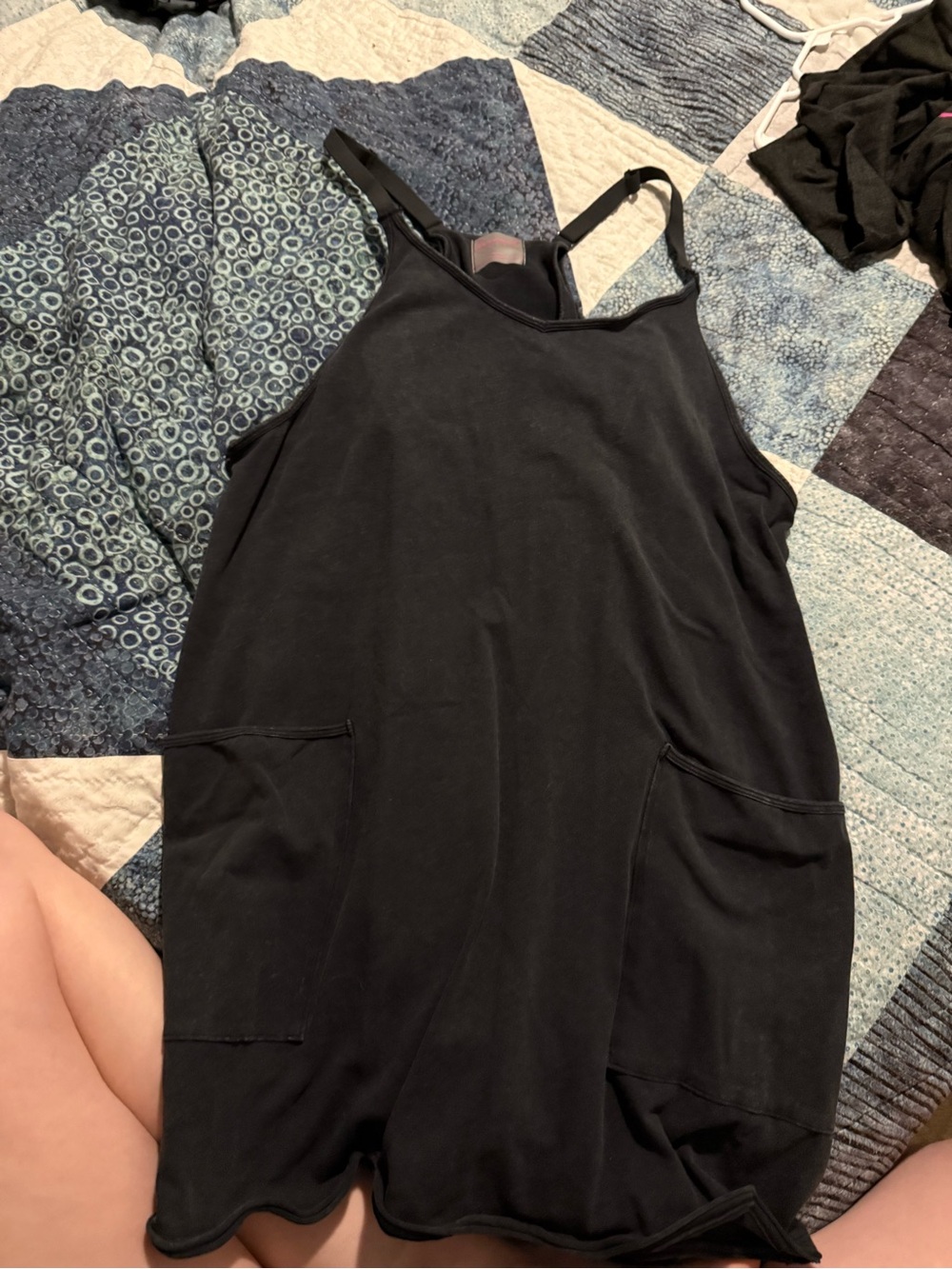 Hatch Black Sleeveless Romper with Pink Logo Tag